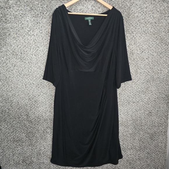 Lauren Ralph Lauren Dress Womens Plus 22W Black Cowl Neck Stretch Midi Ladies - Picture 1 of 7